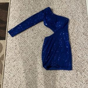 Sequin royal blue one shoulder strapped formal dress
